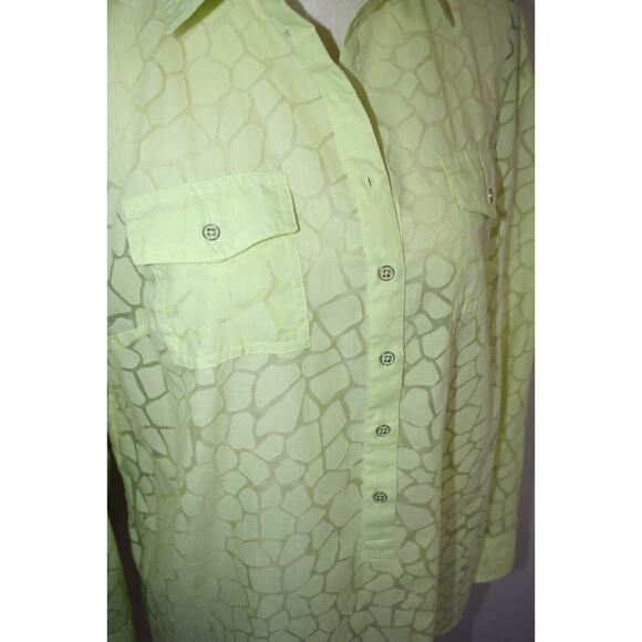 Dana Buchman Large Long Roll Tab Sleeve Neon Green Lightweight 3/4 Button Down - Picture 4 of 5